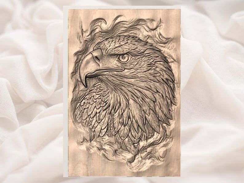 Bald Eagle Head Bas-Relief STL with Wood Grain Detail bas-relief STL — view 3