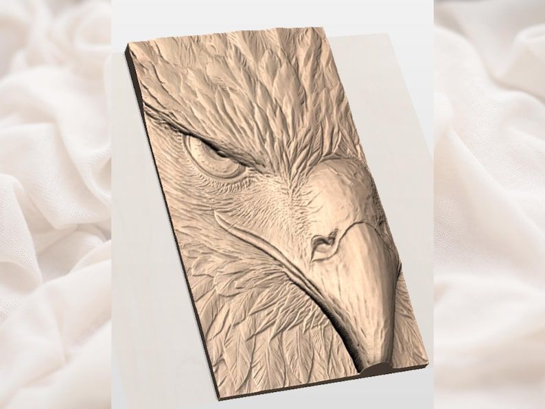 Fierce Bald Eagle Face Close-Up Bas-Relief STL Carving File bas-relief STL — view 3