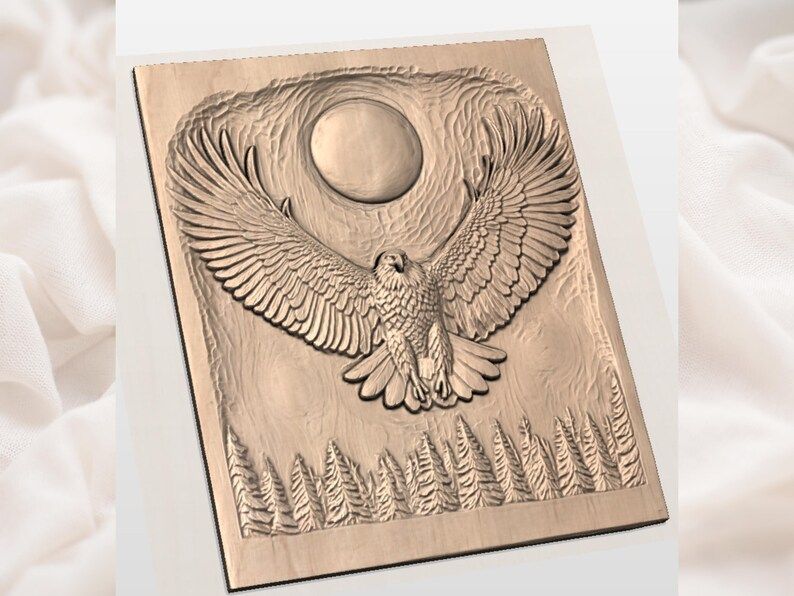 Bald Eagle in Flight Beneath a Full Moon Bas-Relief STL bas-relief STL — view 2
