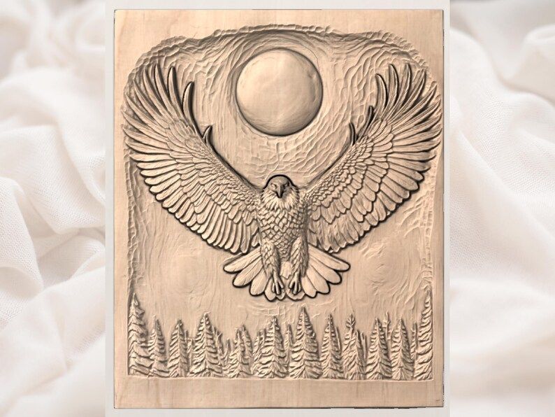 Bald Eagle in Flight Beneath a Full Moon Bas-Relief STL bas-relief STL — view 3