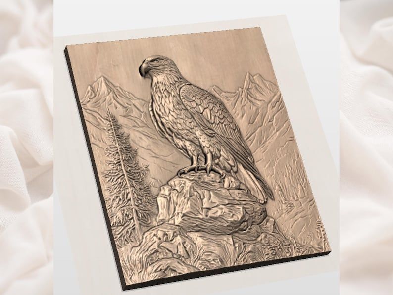 Bald Eagle on Mountain Crag Bas-Relief Carving STL bas-relief STL — view 2