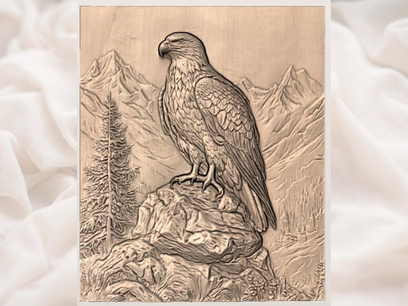 Bald Eagle on Mountain Crag Bas-Relief Carving STL bas-relief STL — view 3