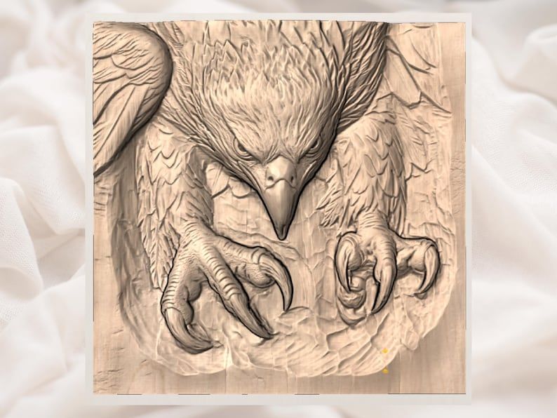 Diving Bald Eagle With Talons Out 3D Relief STL Carving bas-relief STL — view 2
