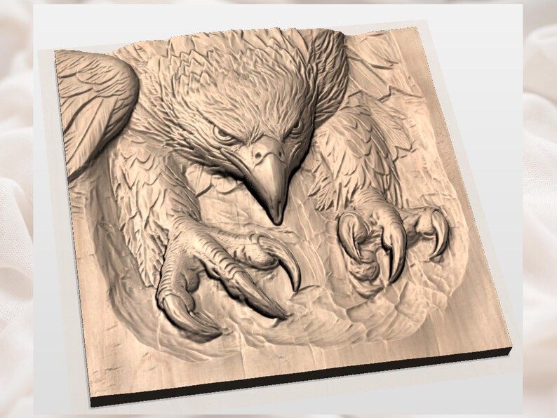Diving Bald Eagle With Talons Out 3D Relief STL Carving bas-relief STL — view 3