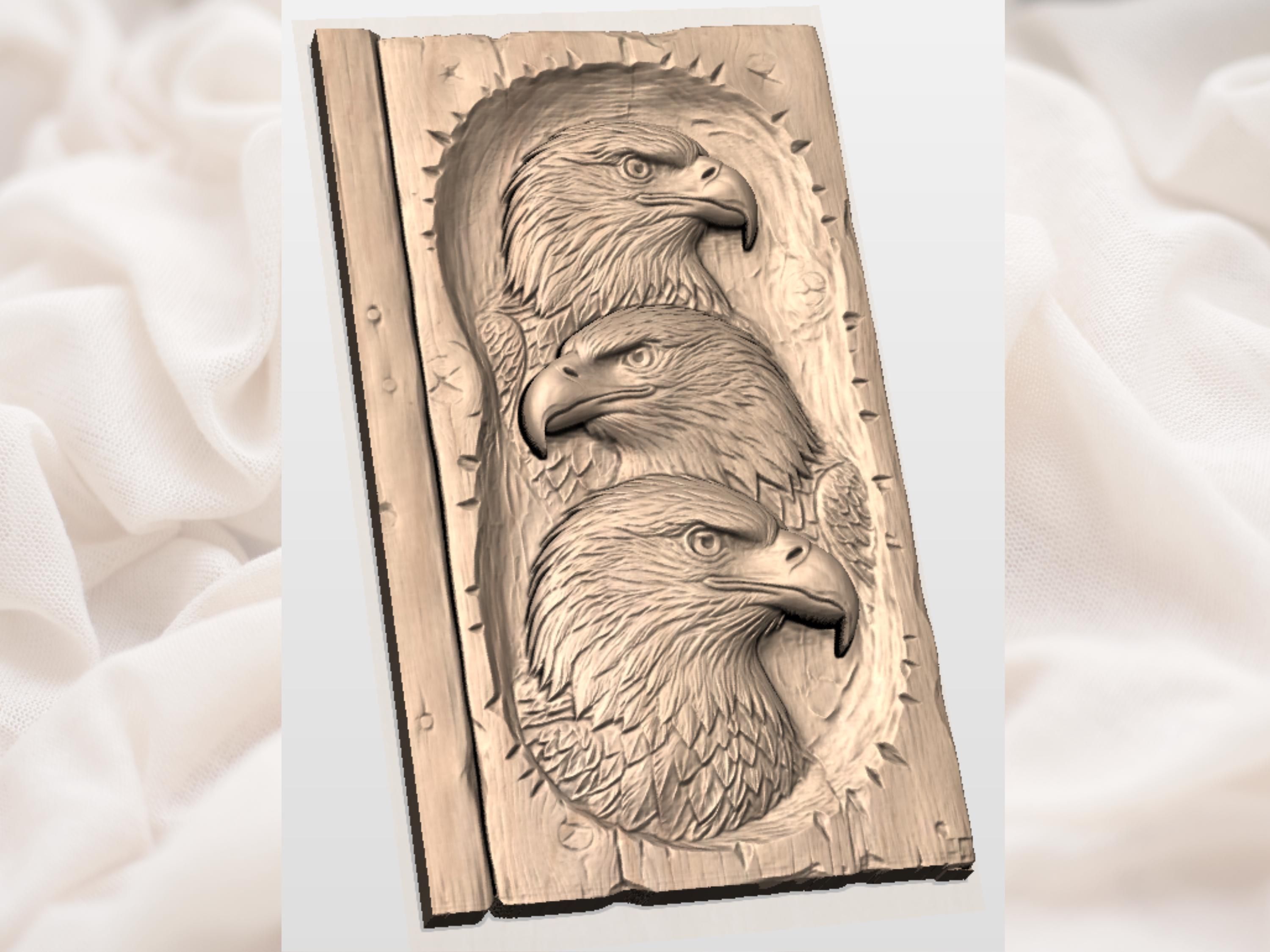 Three Bald Eagles Stacked Vertical Bas-Relief Carving bas-relief STL — view 2