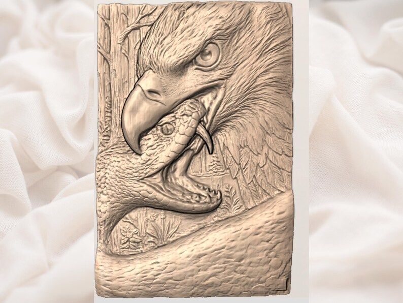 Bald Eagle Striking a Rattlesnake Bas-Relief STL Panel bas-relief STL — view 2