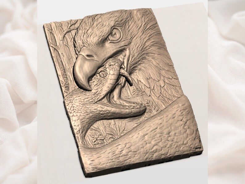 Bald Eagle Striking a Rattlesnake Bas-Relief STL Panel bas-relief STL — view 3