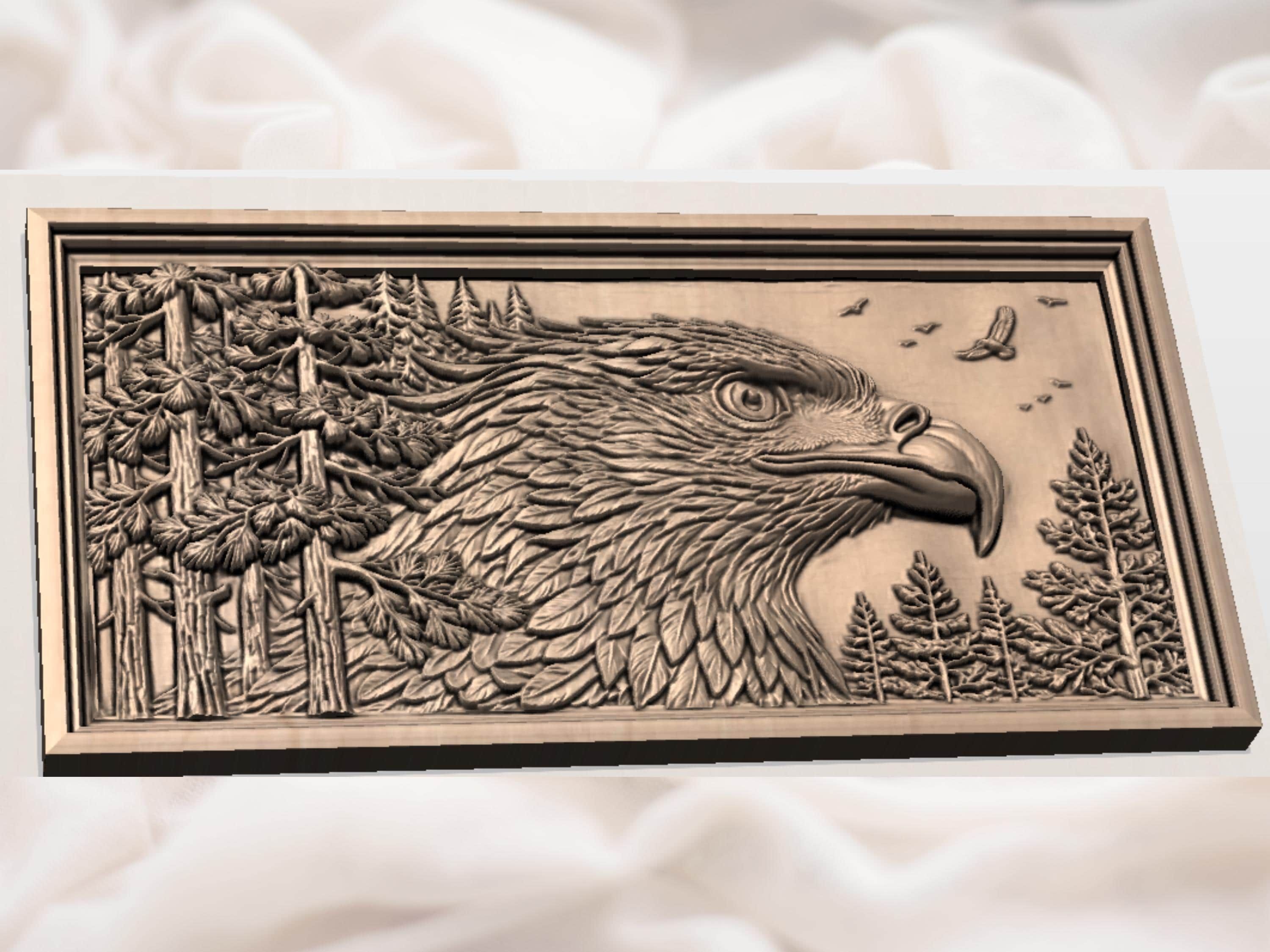 Bald Eagle Profile Bas-Relief with Pine Forest Backdrop STL bas-relief STL — view 2
