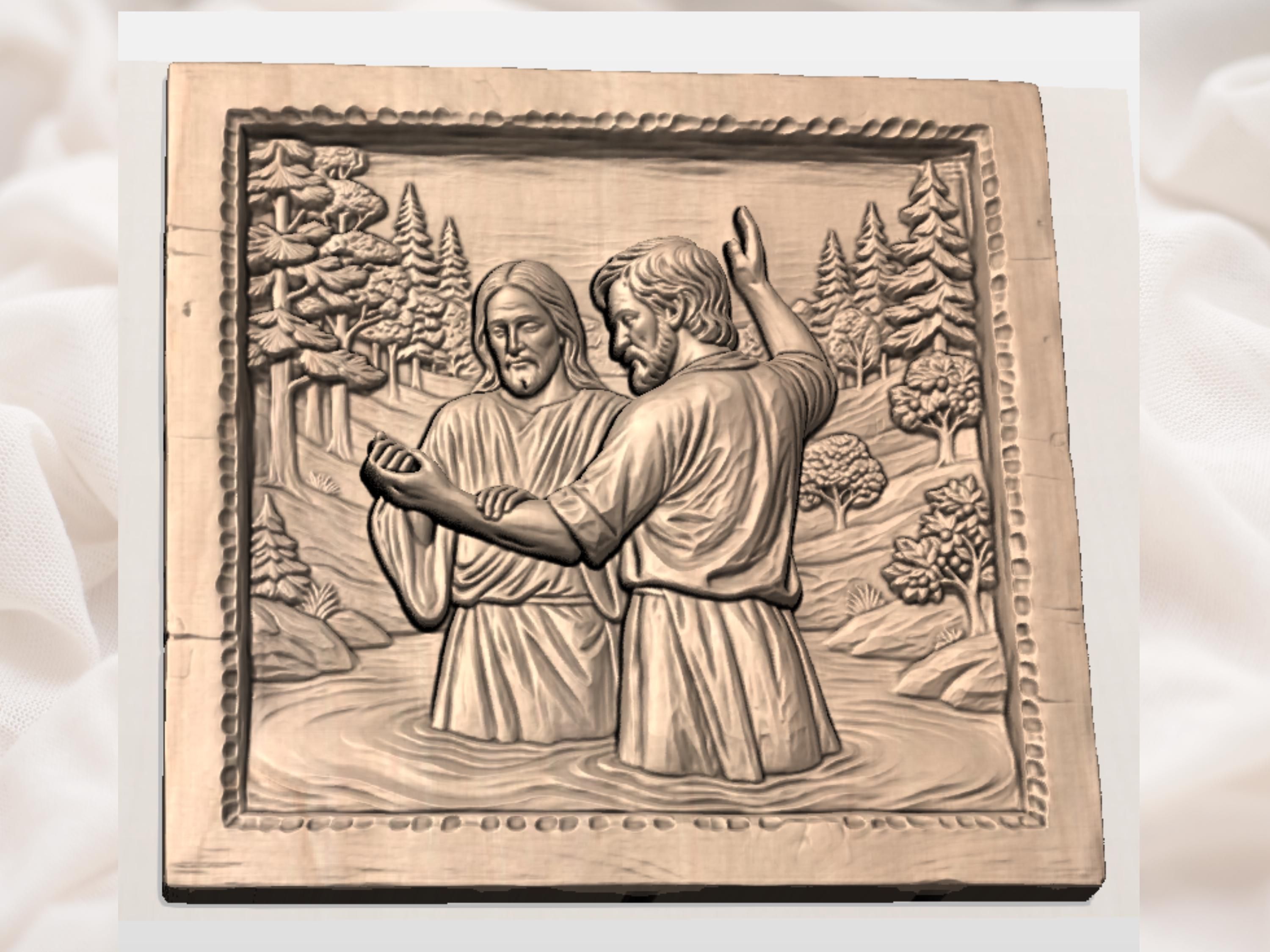 Baptism of Christ Riverside Scene Bas-Relief STL bas-relief STL — view 2