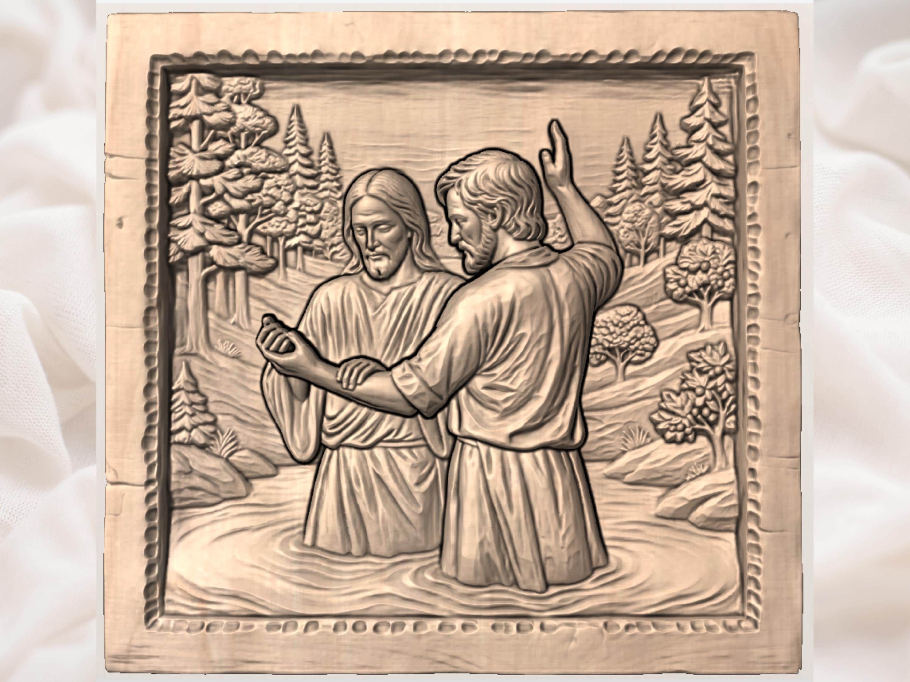 Baptism of Christ Riverside Scene Bas-Relief STL bas-relief STL — view 3