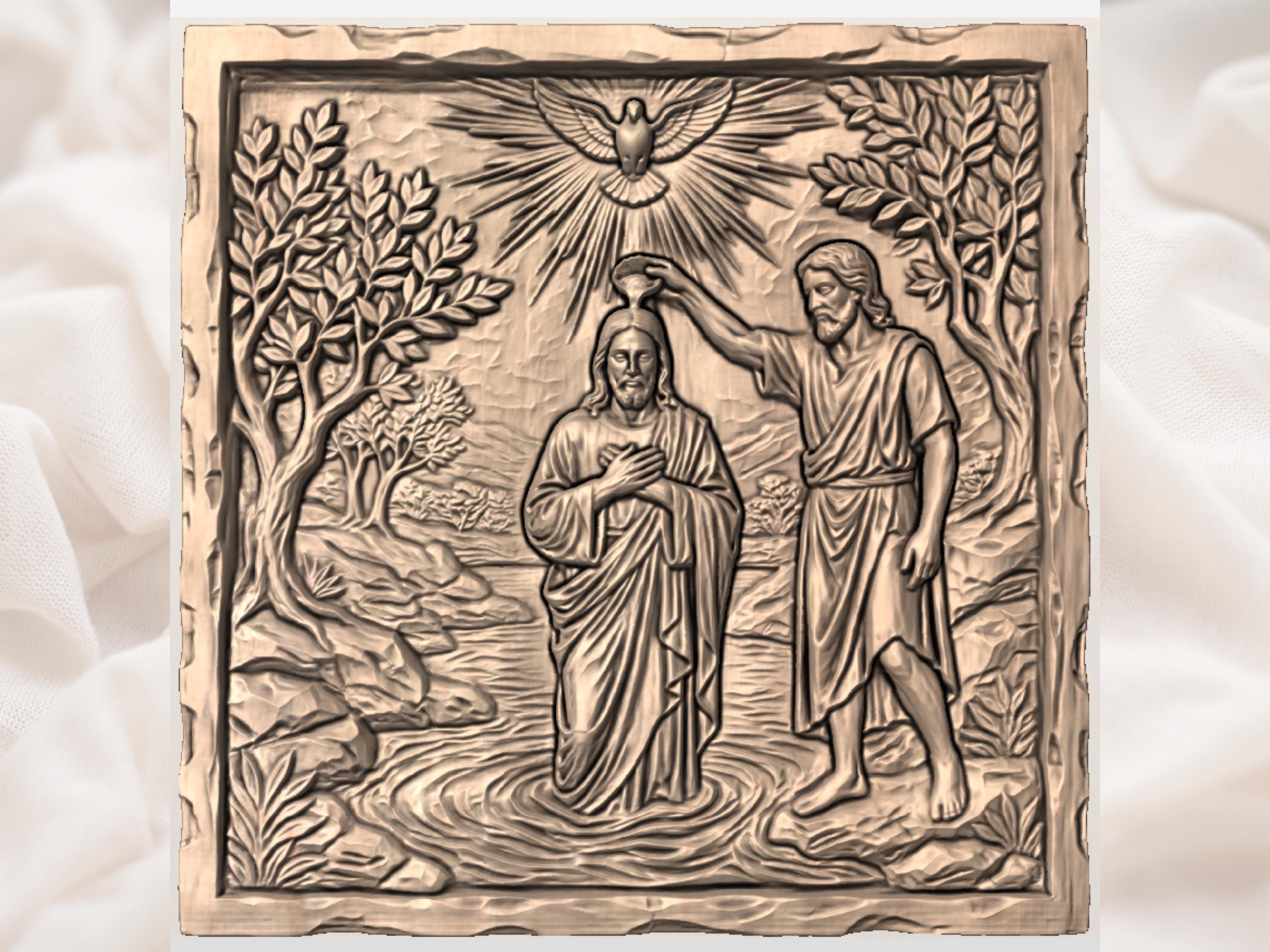 Baptism of Christ in the Jordan Bas-Relief STL for CNC bas-relief STL — view 3