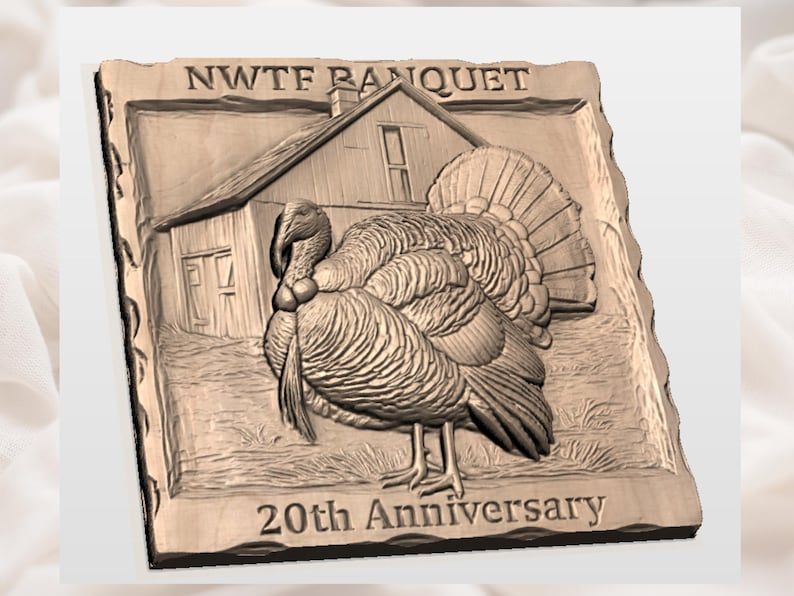 Wild Turkey and Red Barn NWTF Banquet Anniversary Plaque STL bas-relief STL — view 2