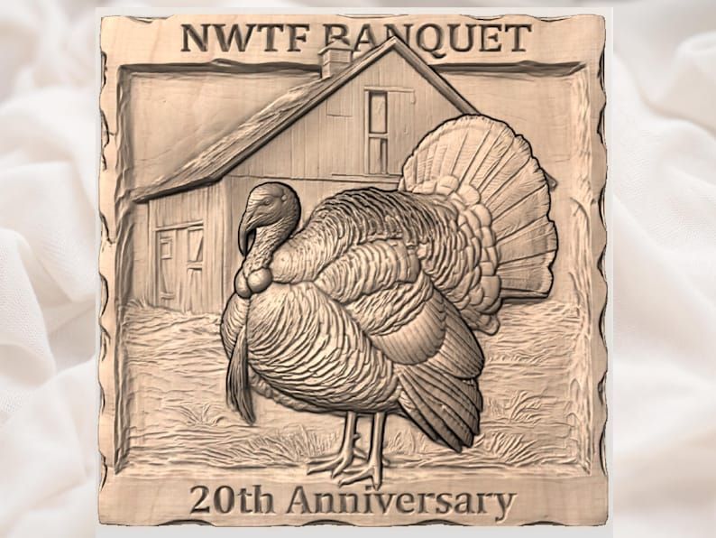 Wild Turkey and Red Barn NWTF Banquet Anniversary Plaque STL bas-relief STL — view 3