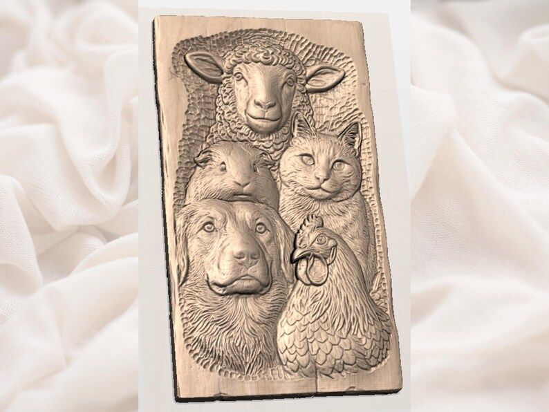 Farmhouse Animal Family Bas-Relief STL: Sheep Dog Cat Chicken bas-relief STL — view 2