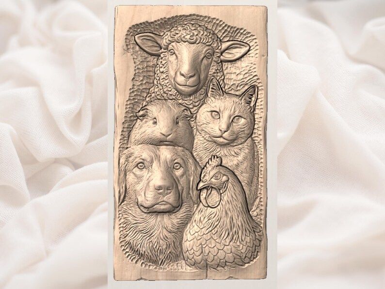 Farmhouse Animal Family Bas-Relief STL: Sheep Dog Cat Chicken bas-relief STL — view 3