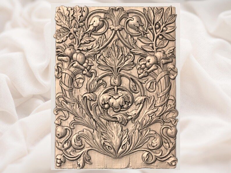 Baroque Acanthus Scrollwork Relief Panel STL for CNC Carving bas-relief STL — view 3