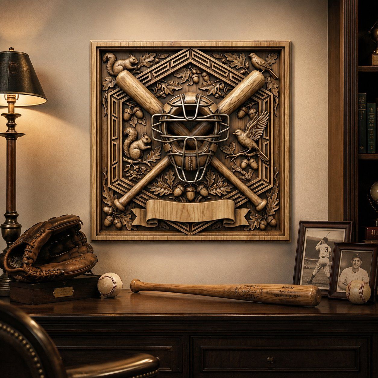 Baseball Catcher Mask Crossed Bats CNC Relief STL bas-relief STL — view 2