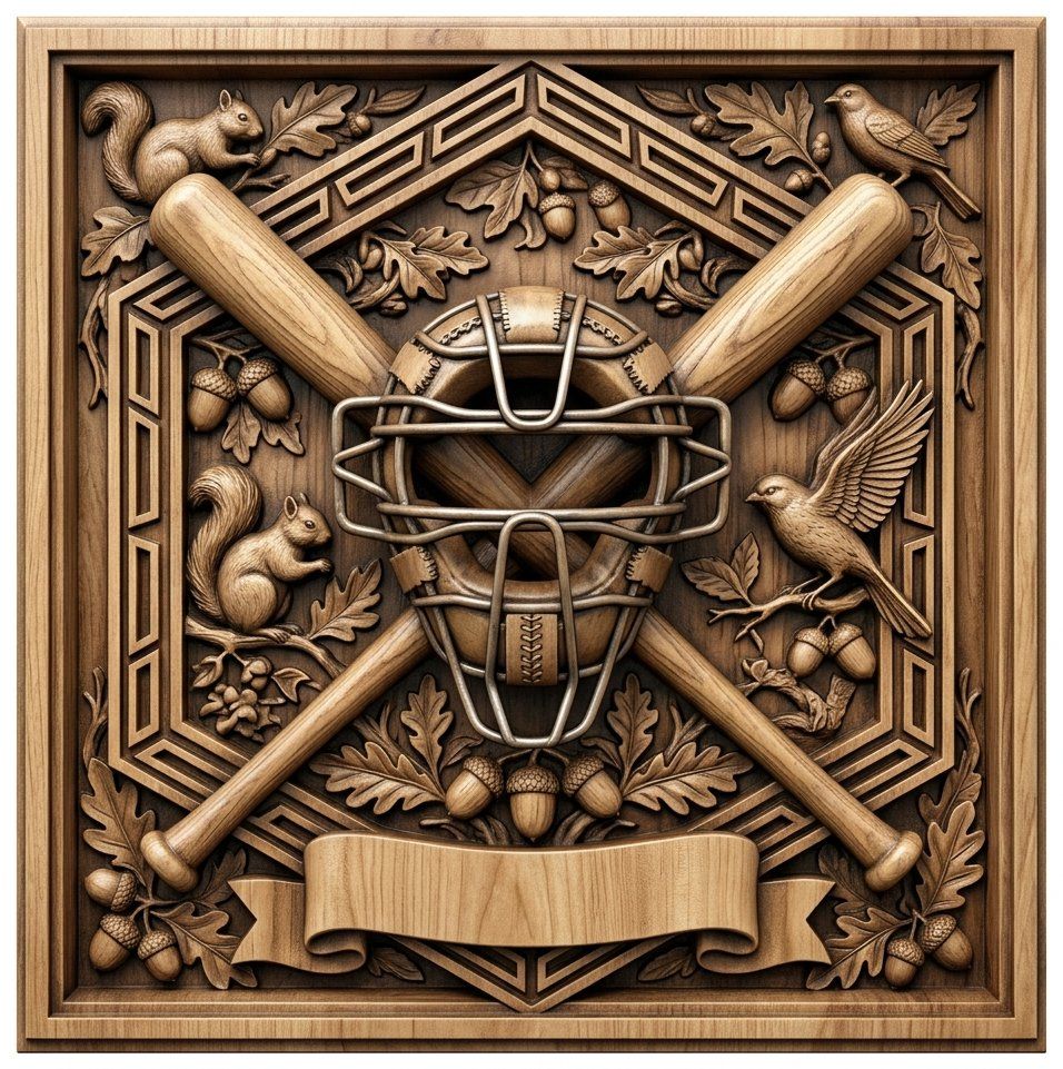 Baseball Catcher Mask Crossed Bats CNC Relief STL bas-relief STL — view 10