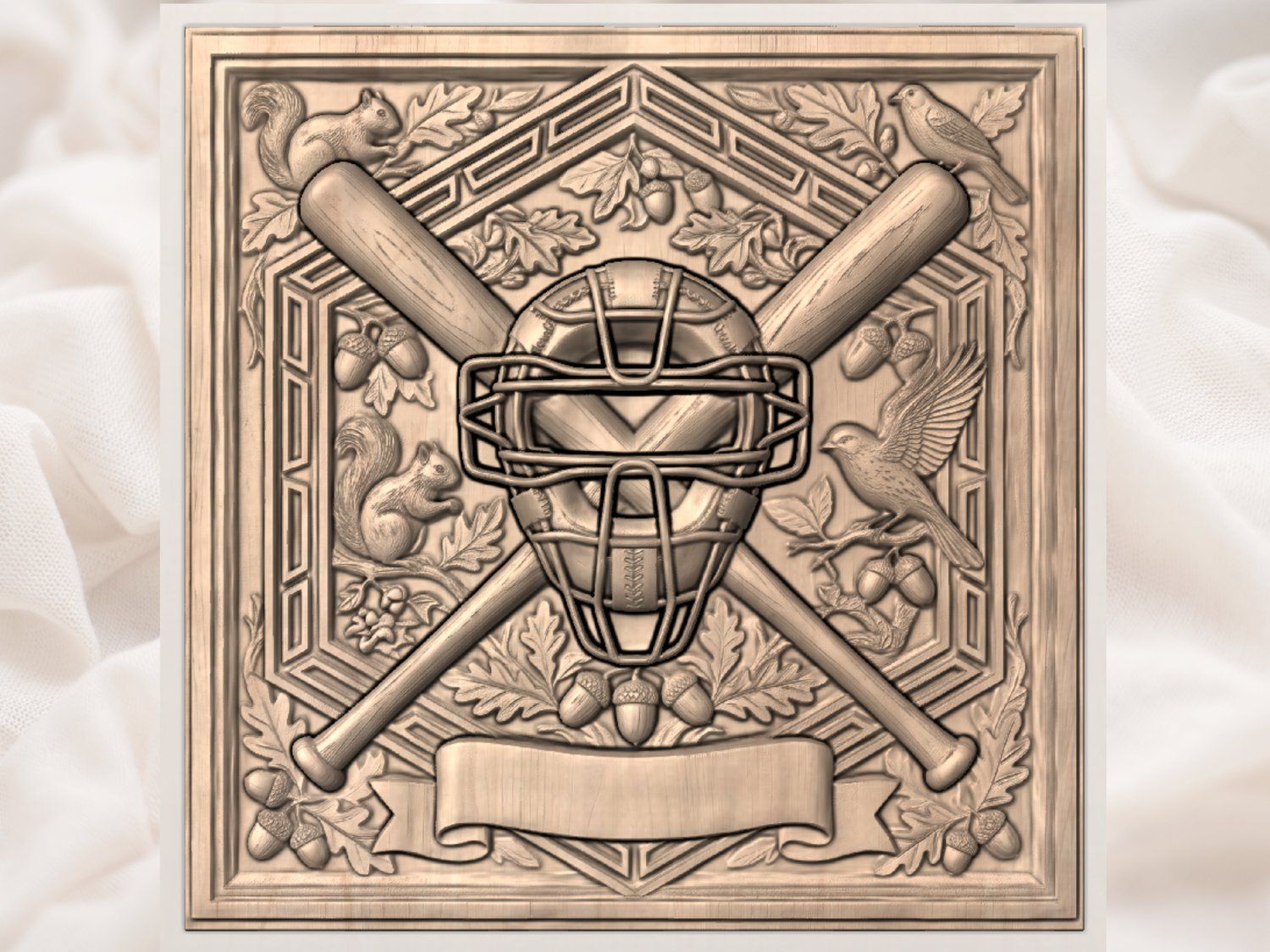 Baseball Catcher Mask Crossed Bats CNC Relief STL bas-relief STL — view 8