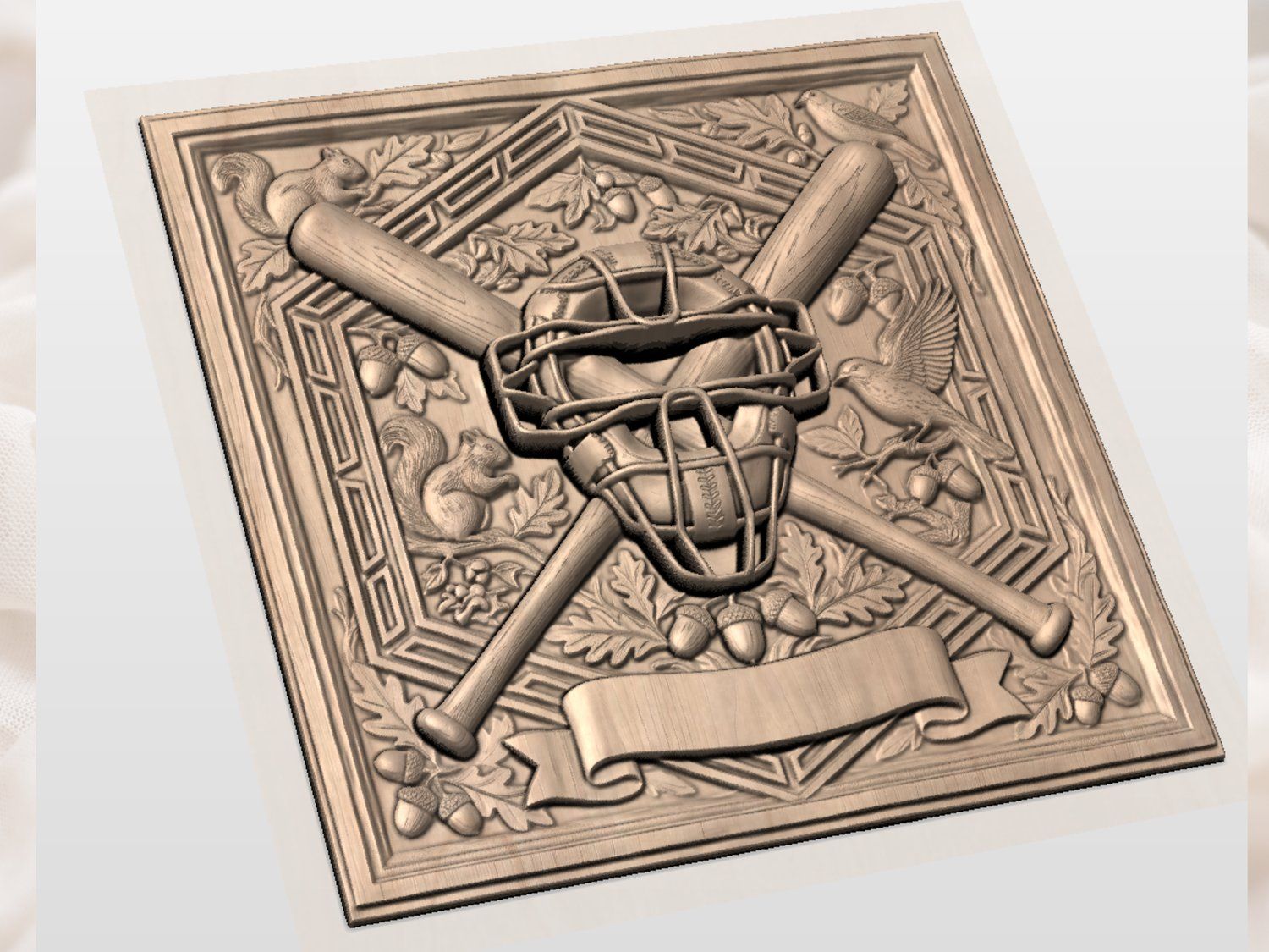 Baseball Catcher Mask Crossed Bats CNC Relief STL bas-relief STL — view 9