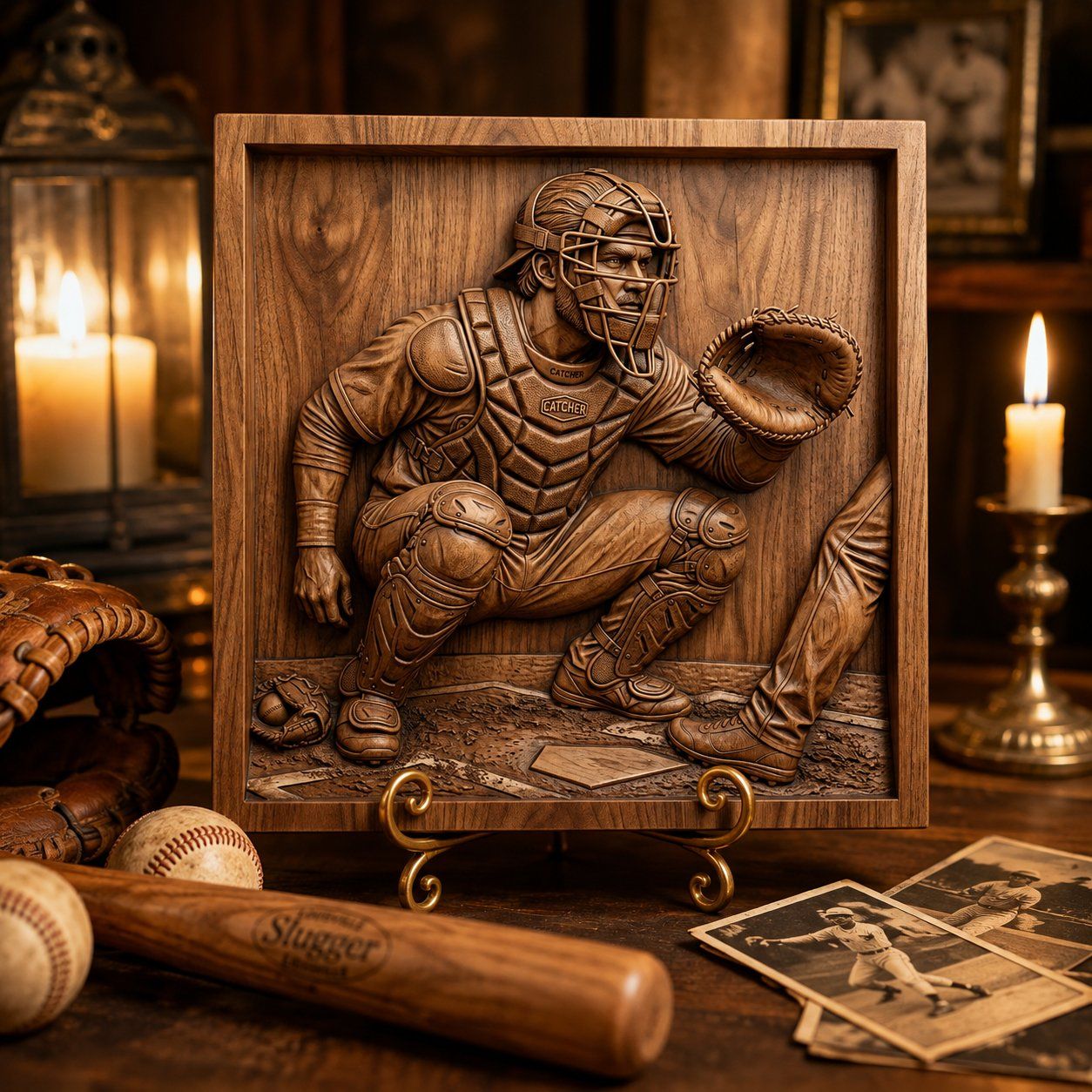 Baseball Catcher Sports Action Scene CNC Relief STL bas-relief STL — view 10