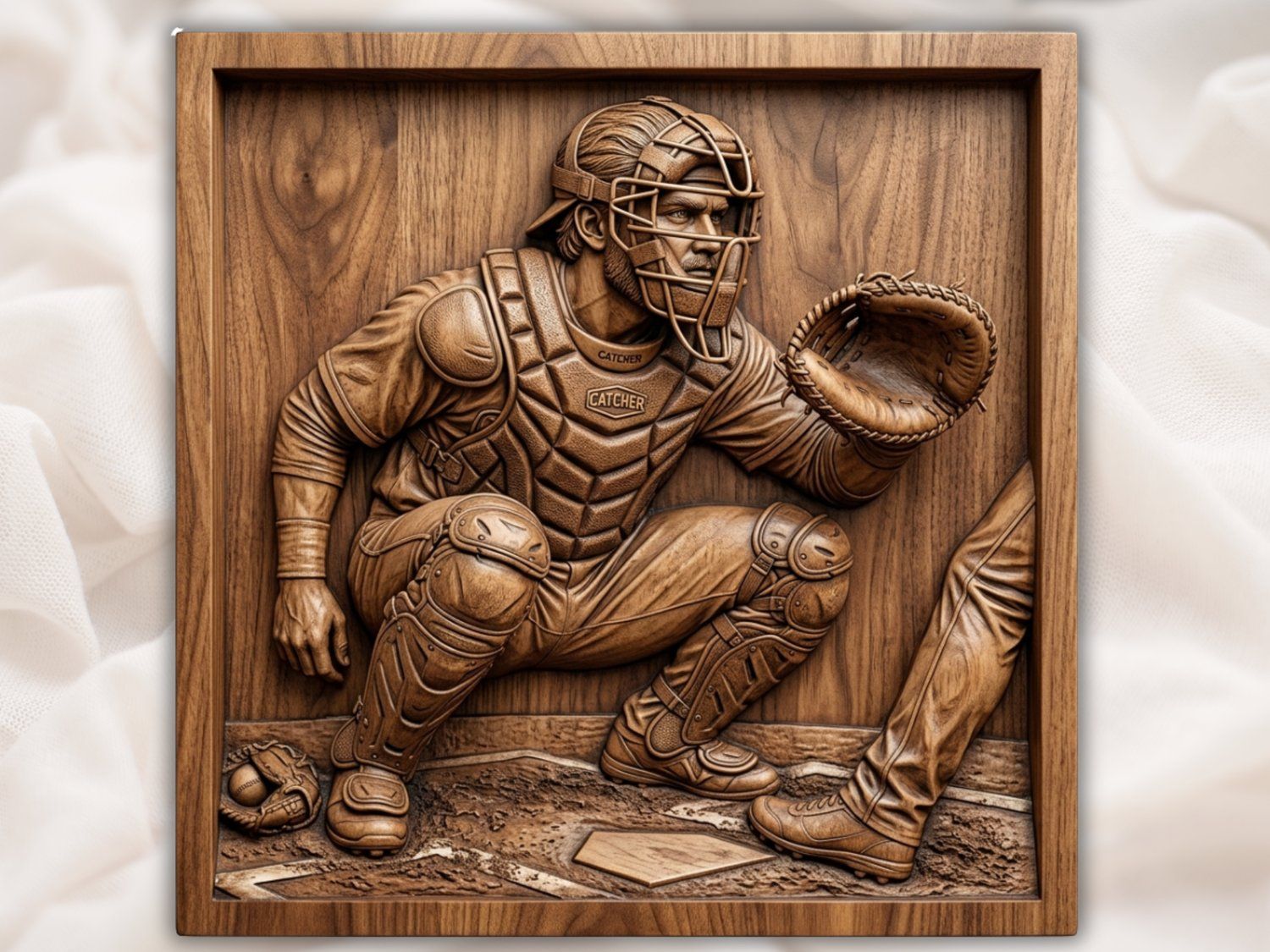 Baseball Catcher Sports Action Scene CNC Relief STL bas-relief STL — view 2