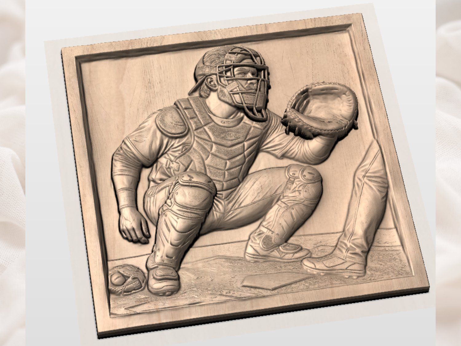 Baseball Catcher Sports Action Scene CNC Relief STL bas-relief STL — view 3