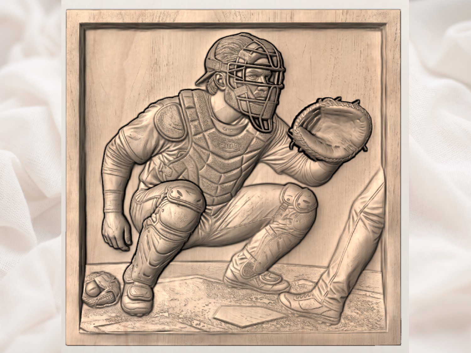 Baseball Catcher Sports Action Scene CNC Relief STL bas-relief STL — view 4