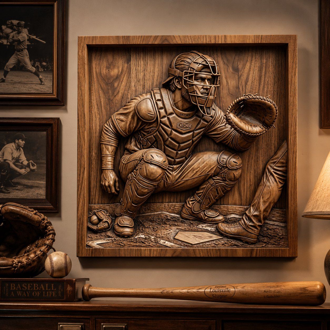 Baseball Catcher Sports Action Scene CNC Relief STL bas-relief STL — view 6