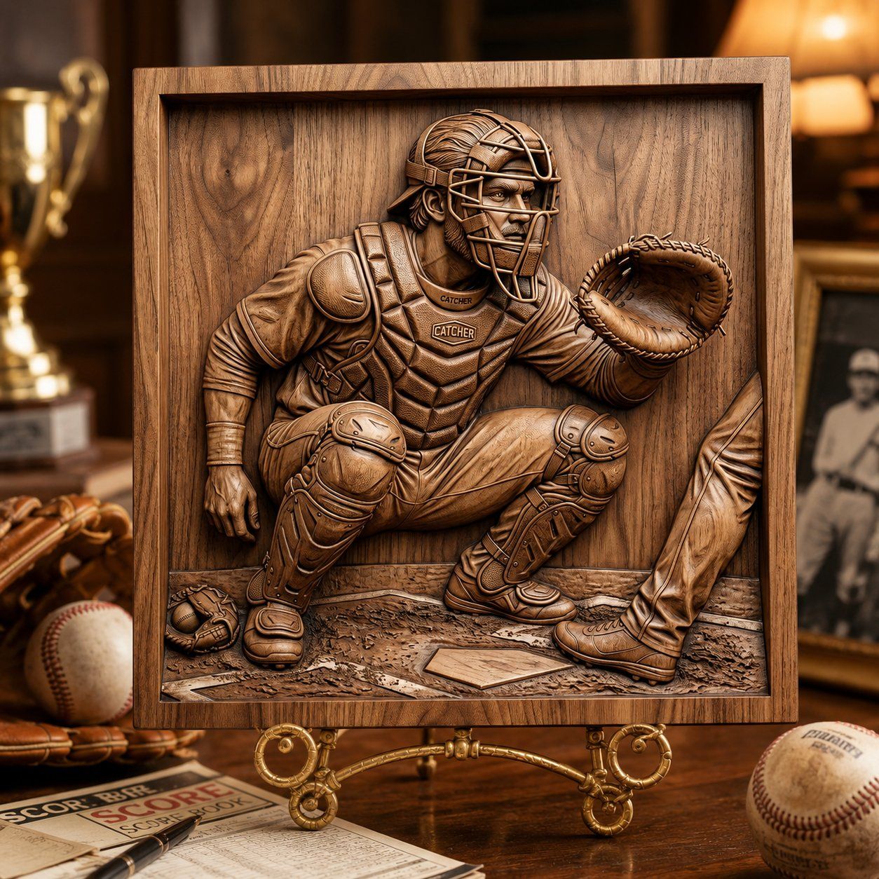 Baseball Catcher Sports Action Scene CNC Relief STL bas-relief STL — view 7