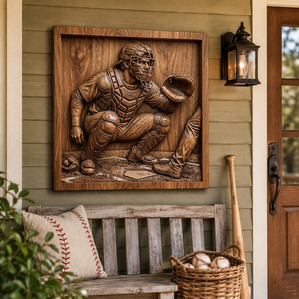 Baseball Catcher Sports Action Scene CNC Relief STL bas-relief STL — view 8