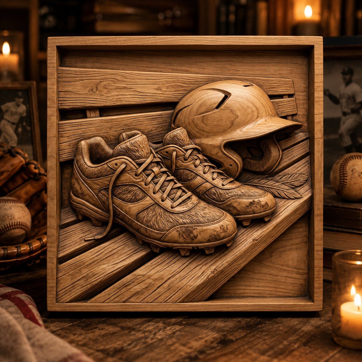 Baseball Dugout Scene Cleats and Helmet CNC Relief STL bas-relief STL — view 10