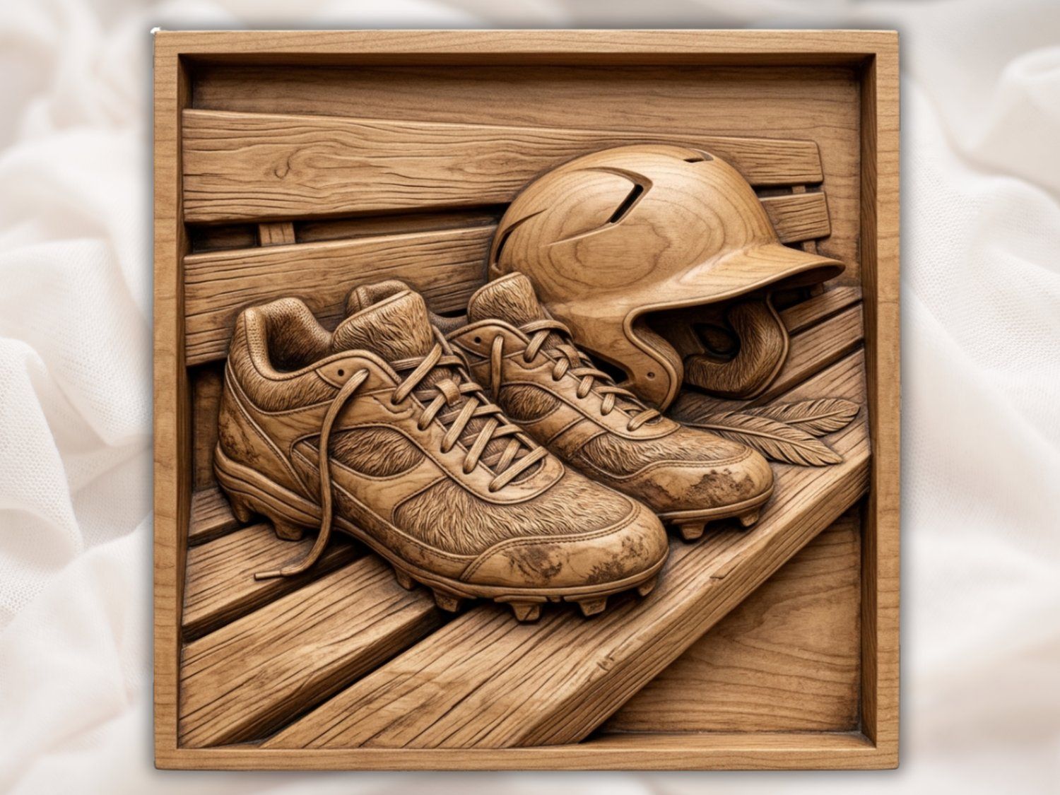 Baseball Dugout Scene Cleats and Helmet CNC Relief STL bas-relief STL — view 2