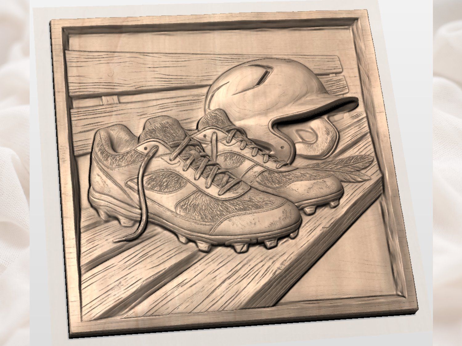 Baseball Dugout Scene Cleats and Helmet CNC Relief STL bas-relief STL — view 3
