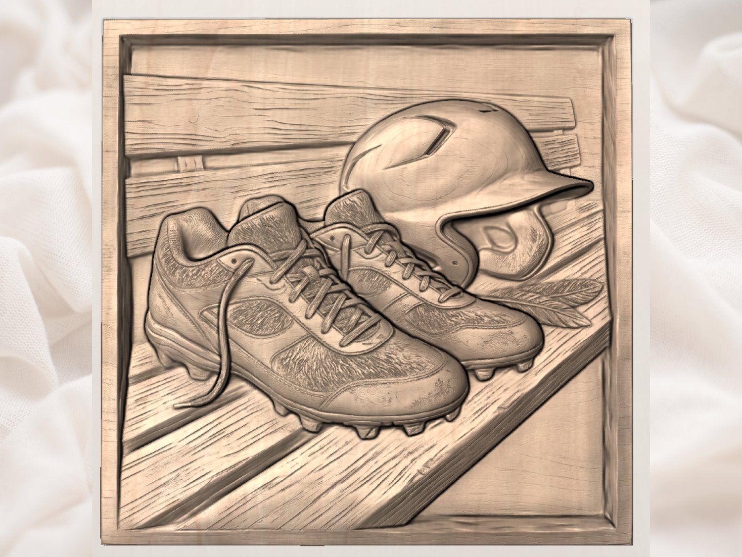 Baseball Dugout Scene Cleats and Helmet CNC Relief STL bas-relief STL — view 4