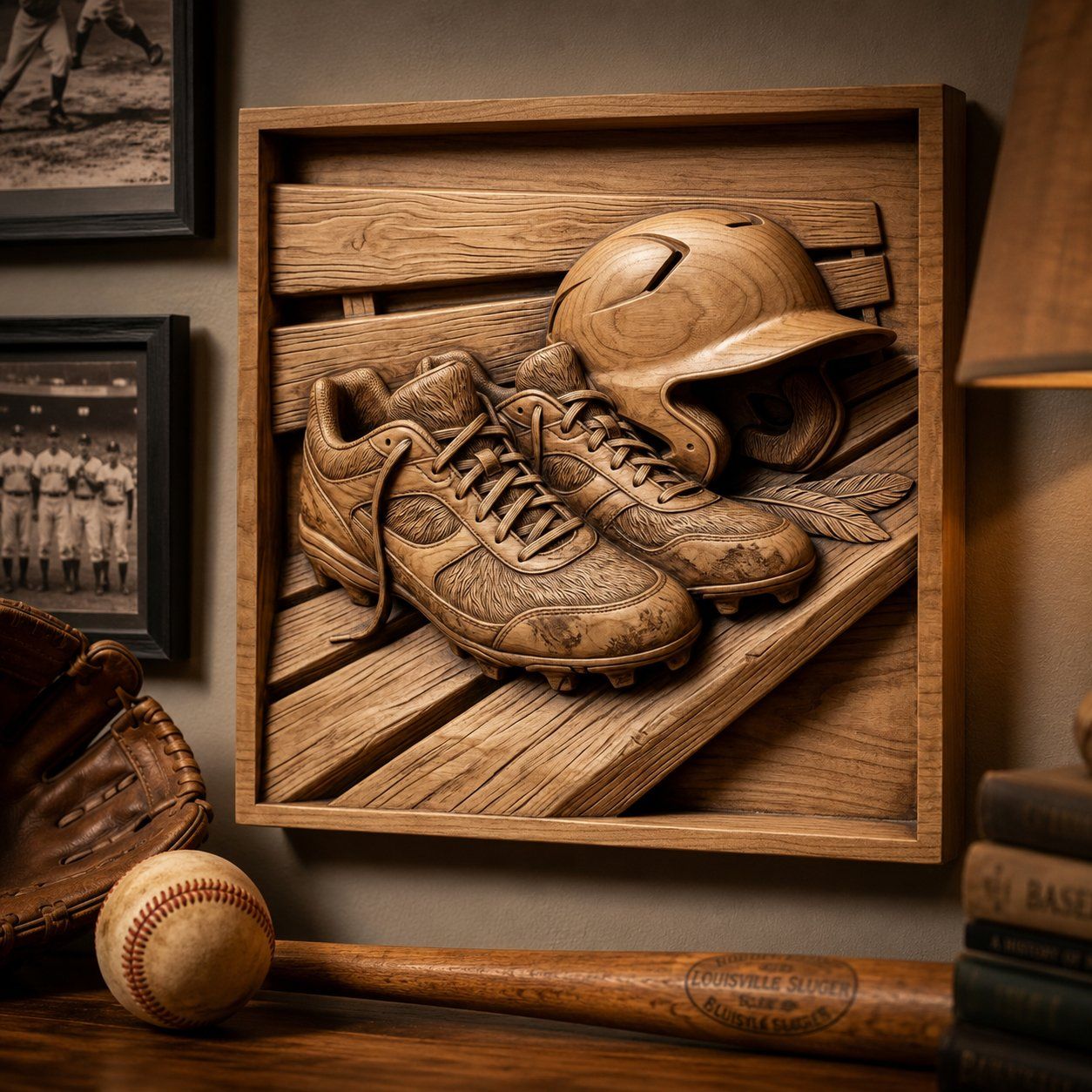 Baseball Dugout Scene Cleats and Helmet CNC Relief STL bas-relief STL — view 6