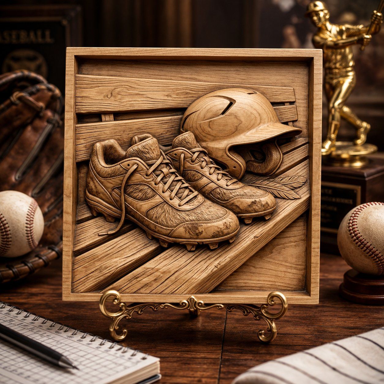 Baseball Dugout Scene Cleats and Helmet CNC Relief STL bas-relief STL — view 7