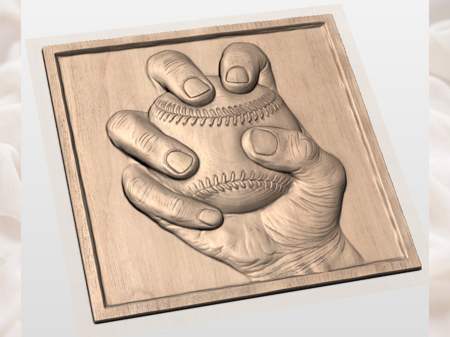 Baseball Pitcher Hand Grip CNC Relief STL bas-relief STL — view 3