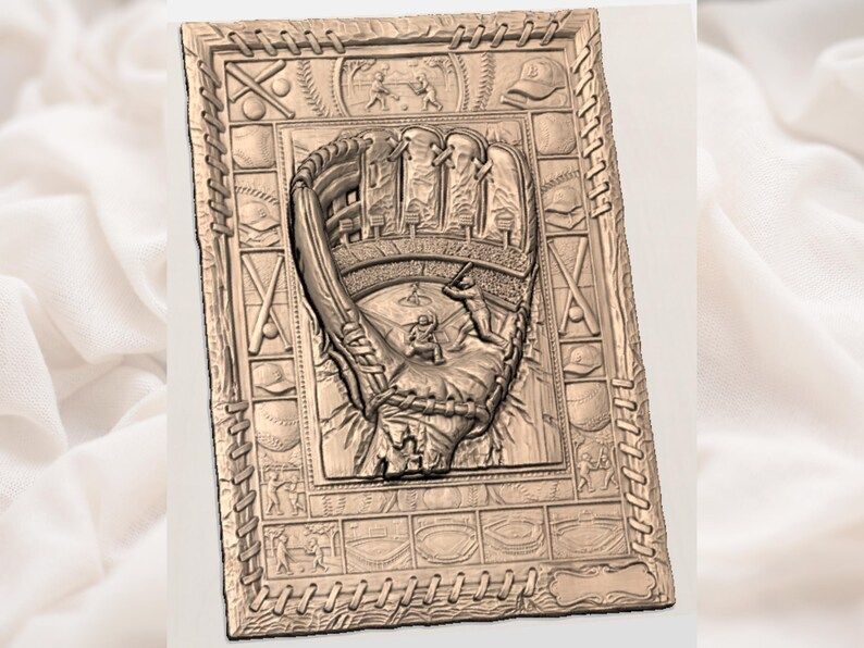 Baseball Glove Stadium Scene STL Bas-Relief Wood Carving bas-relief STL — view 2