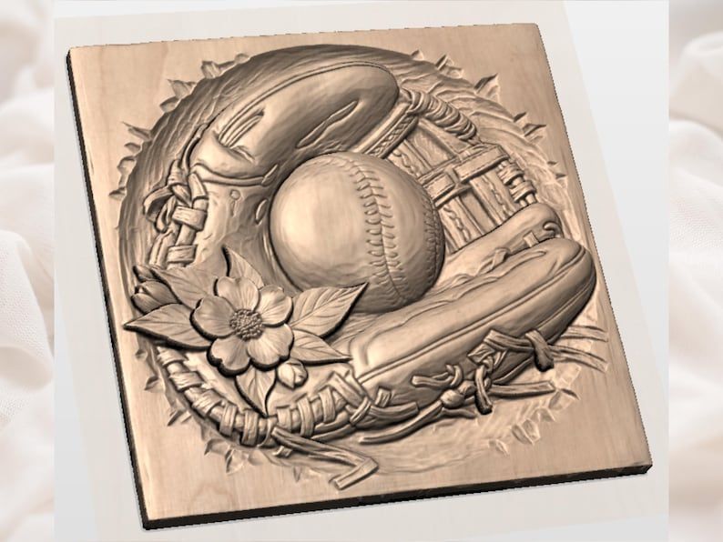 Baseball Glove and Ball Relief with Dogwood Blossom STL bas-relief STL — view 2