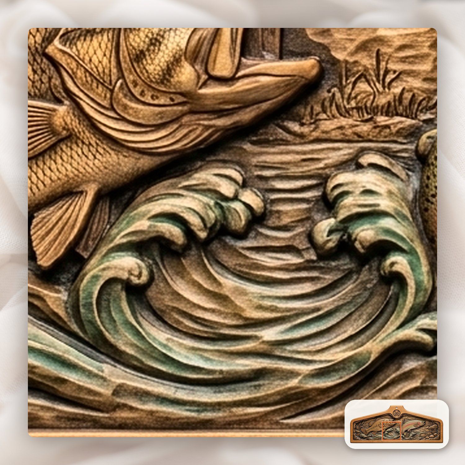Coat hanger Bass and Rainbow Trout Fishing Scene CNC Relief STL bas-relief STL — view 13