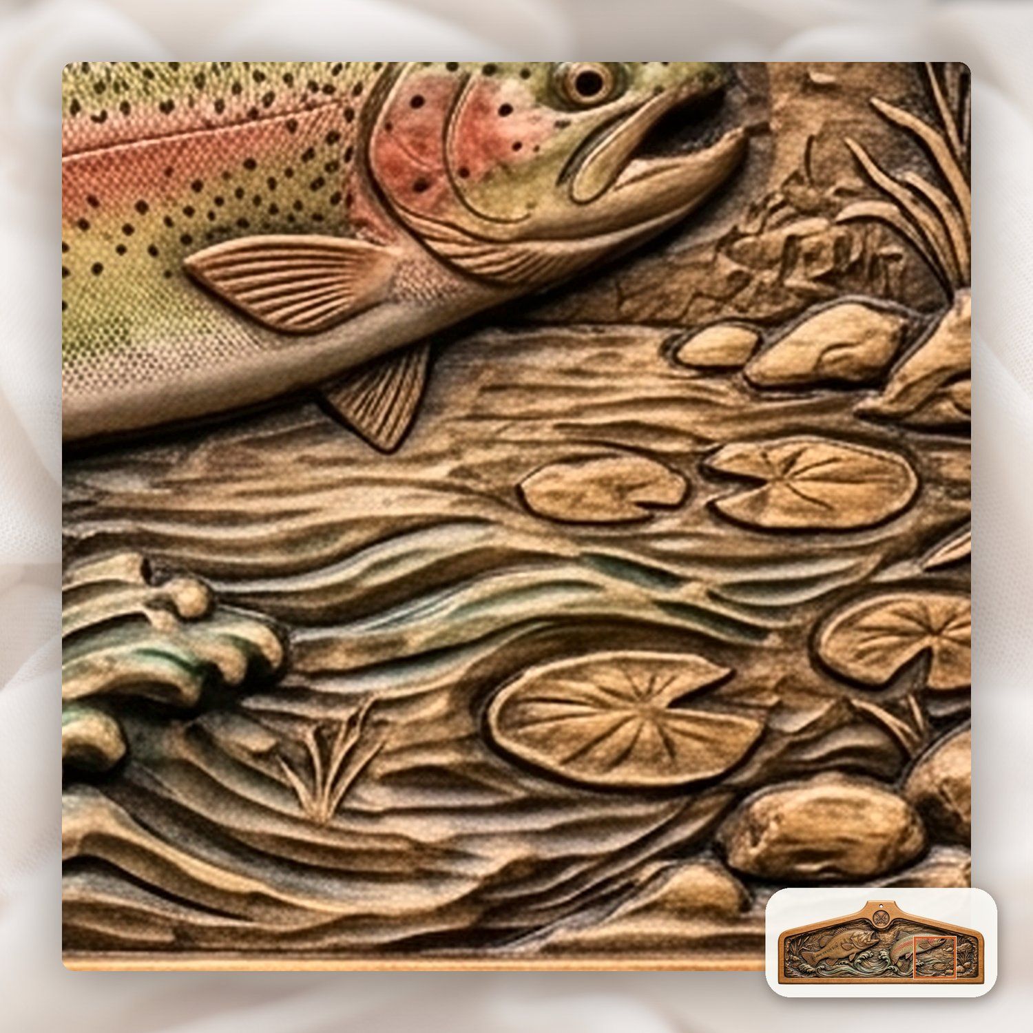 Coat hanger Bass and Rainbow Trout Fishing Scene CNC Relief STL bas-relief STL — view 14