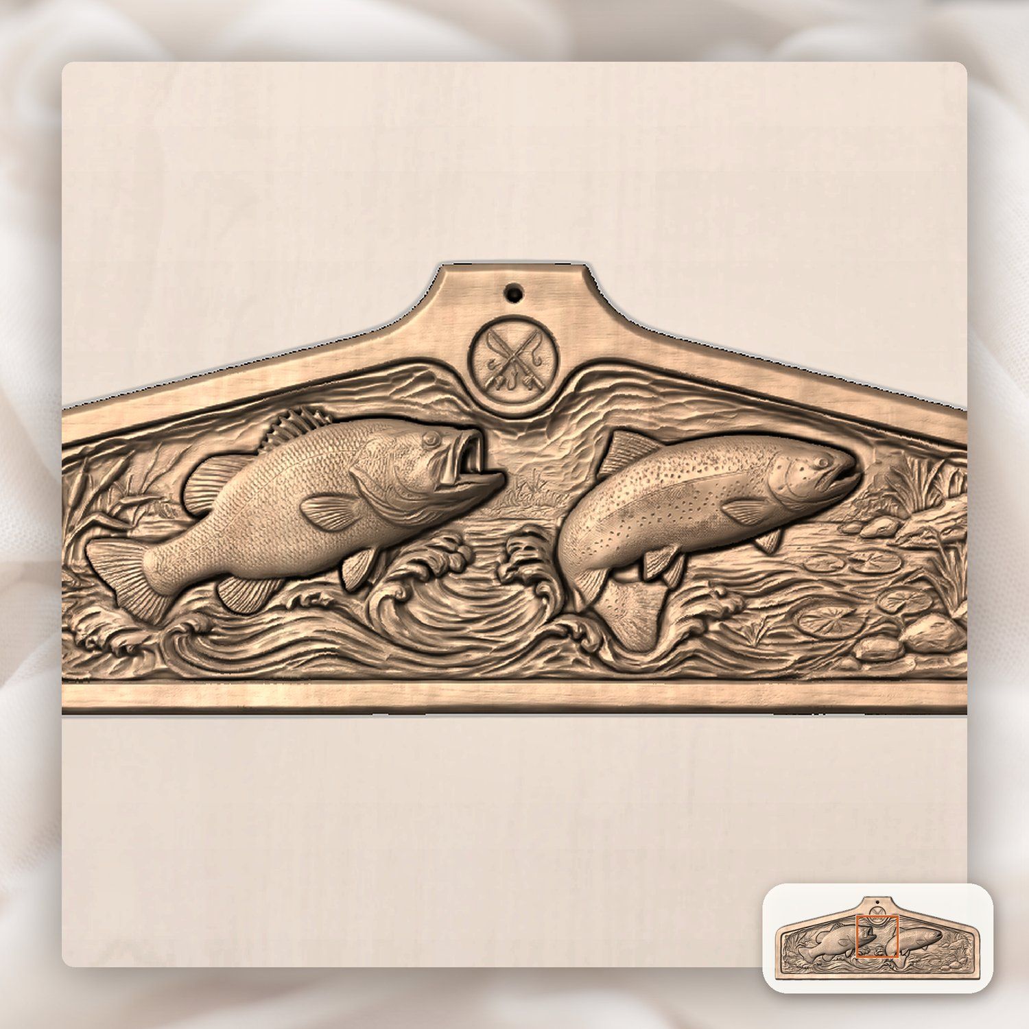 Coat hanger Bass and Rainbow Trout Fishing Scene CNC Relief STL bas-relief STL — view 8