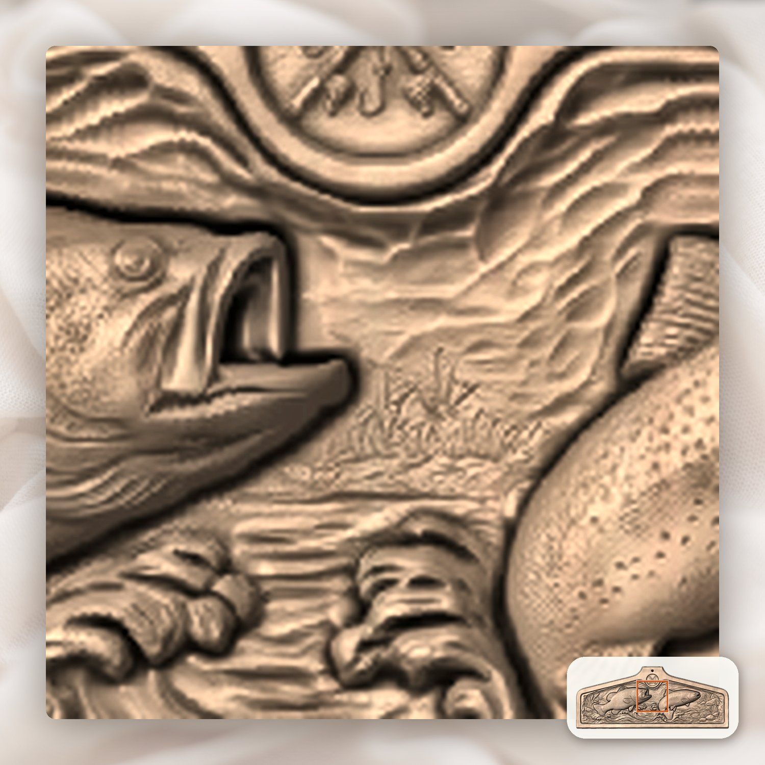 Coat hanger Bass and Rainbow Trout Fishing Scene CNC Relief STL bas-relief STL — view 9