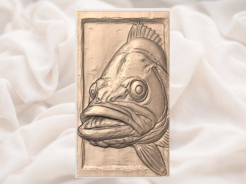 Largemouth Bass Head 3D Relief STL for CNC Carving bas-relief STL — view 2