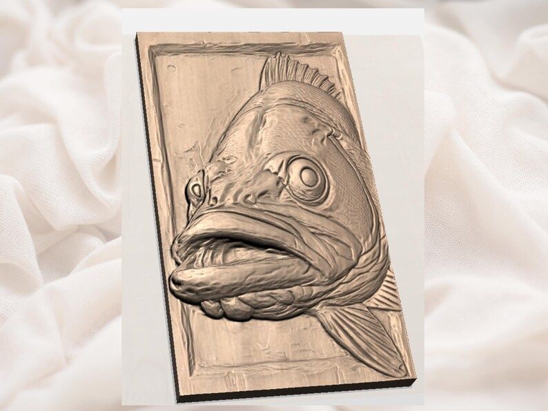 Largemouth Bass Head 3D Relief STL for CNC Carving bas-relief STL — view 3