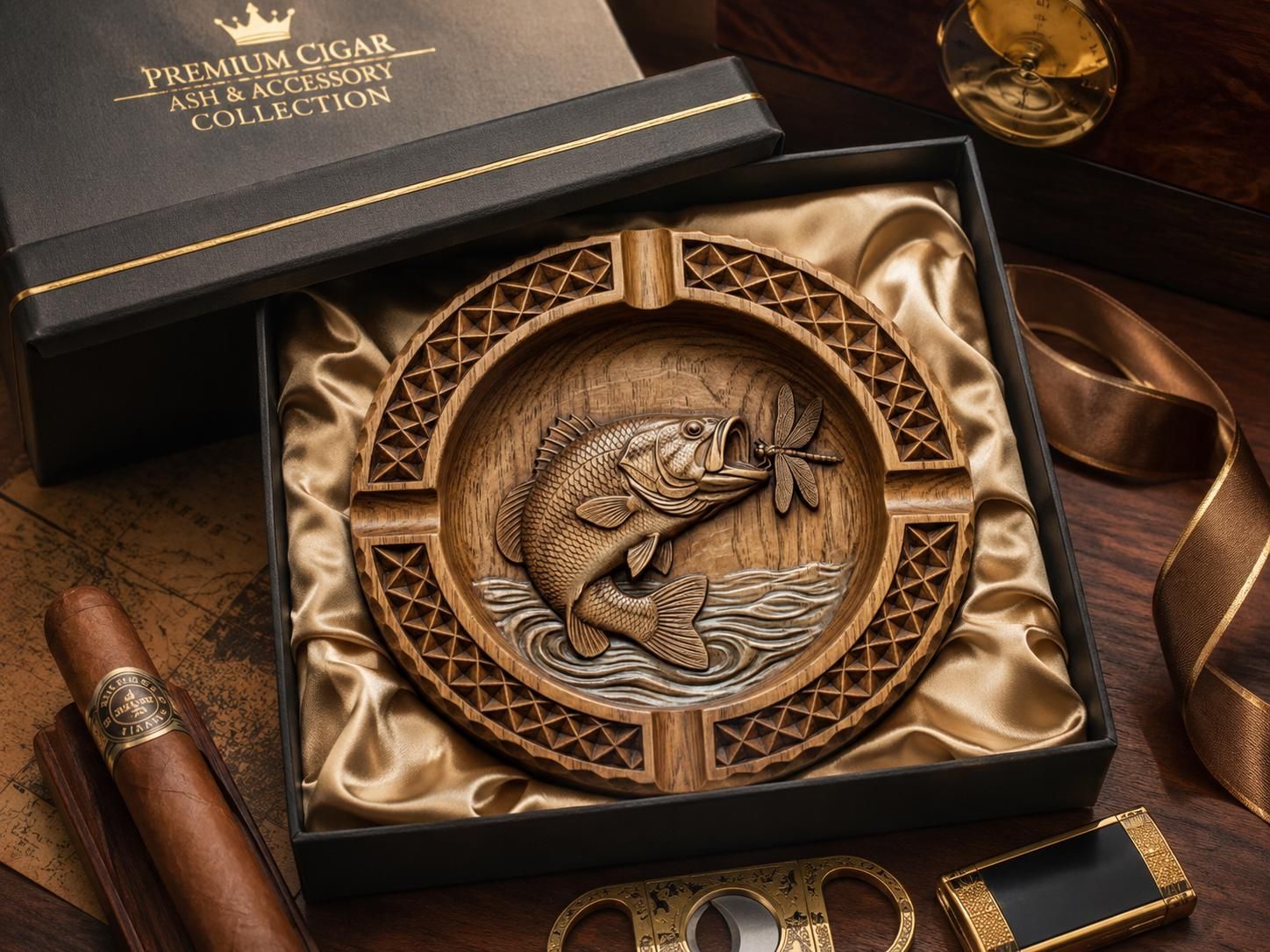 Bass Fishing Ash Tray CNC STL Relief bas-relief STL file for CNC router, laser engraver & 3D printing