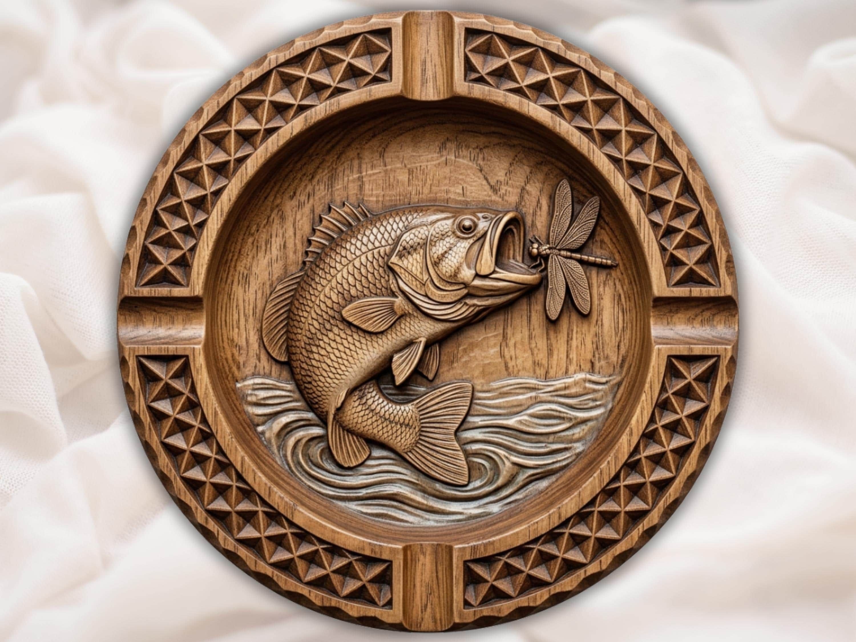 Bass Fishing Ash Tray CNC STL Relief bas-relief STL — view 2
