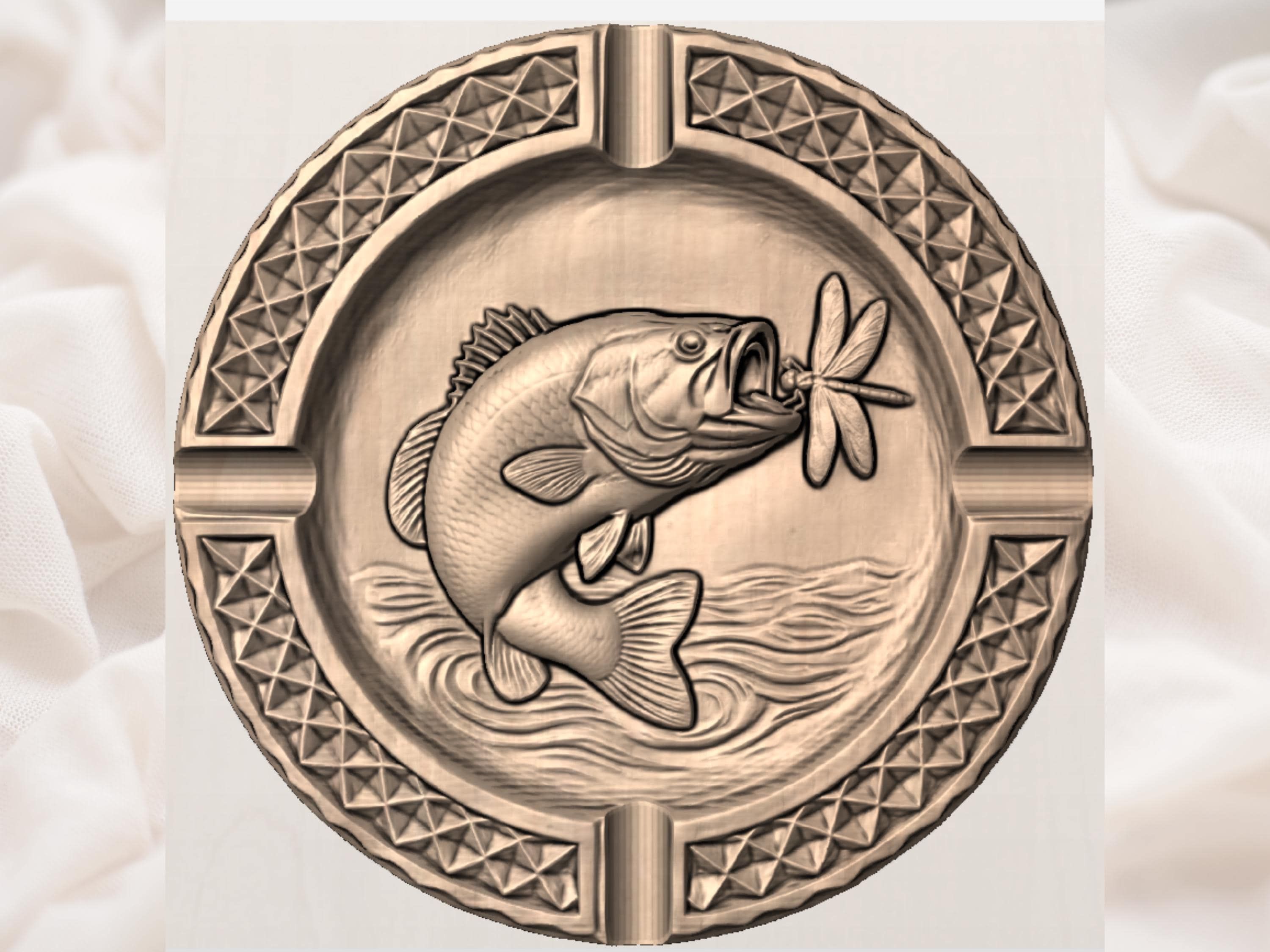 Bass Fishing Ash Tray CNC STL Relief bas-relief STL — view 3