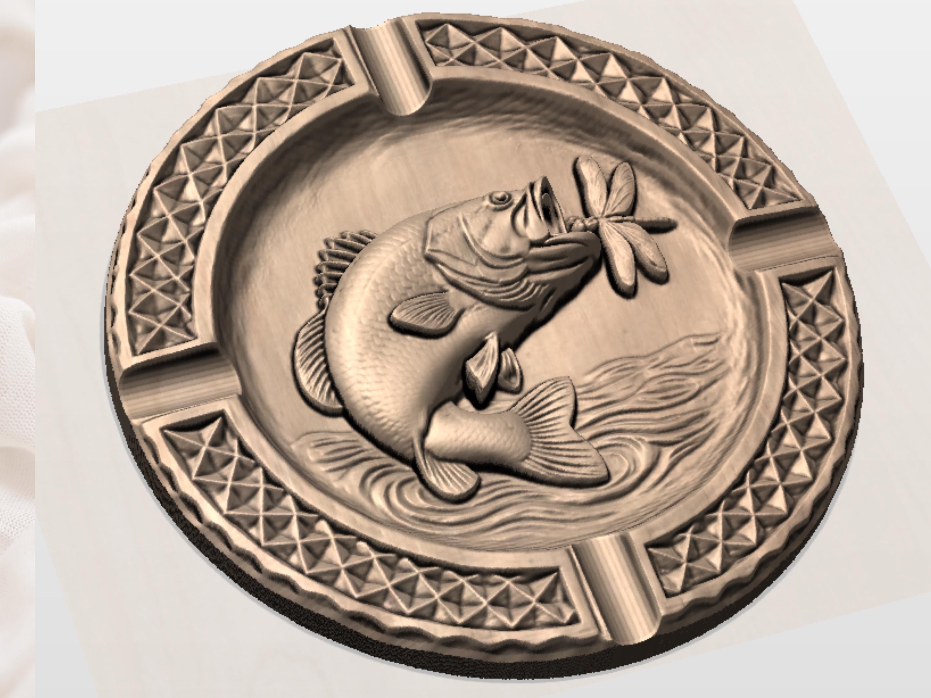 Bass Fishing Ash Tray CNC STL Relief bas-relief STL — view 4